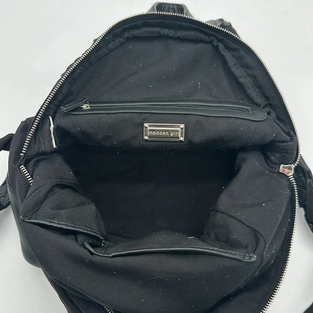 Madden Girl Backpack Black 2 Zip Sections Logo Padded Strap